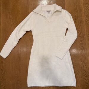 Francesca's Collections Cream Ribbed Collared Mini Dress